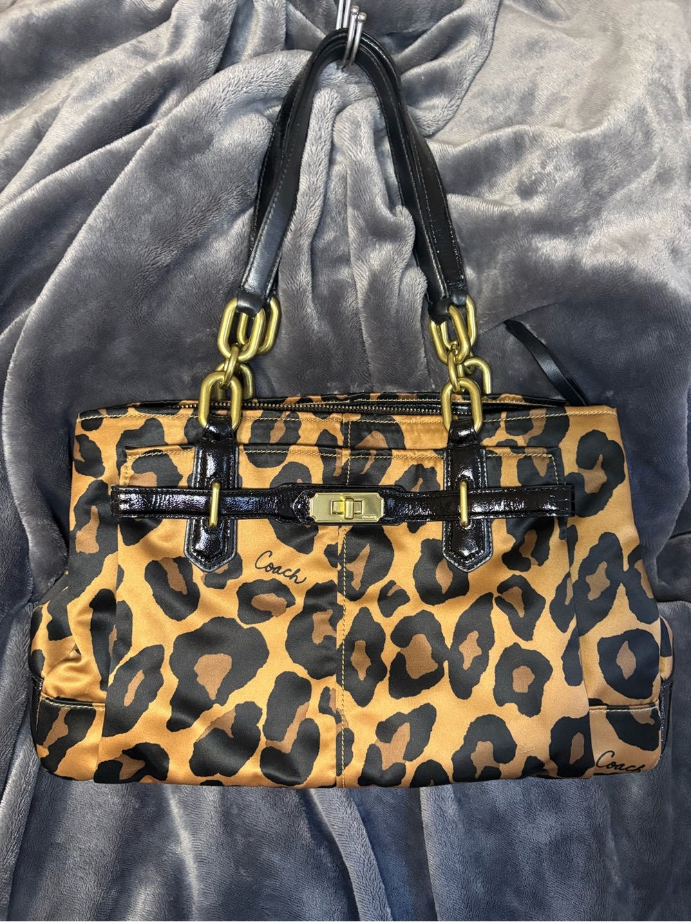Coach Leopard Print Satchel - Brown/Black